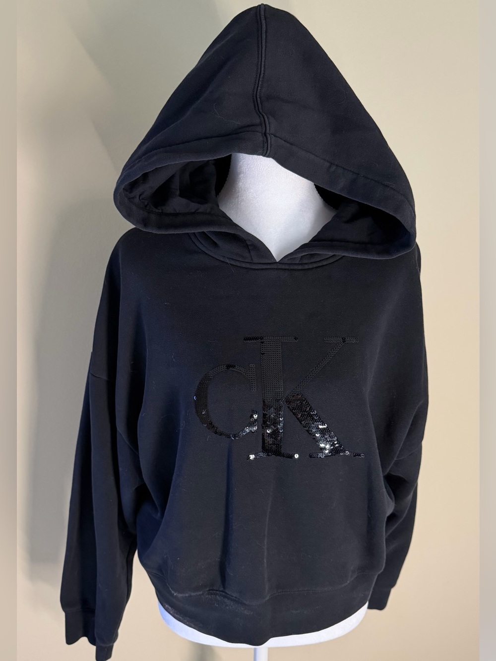 Calvin Klein Black Sequin CK Logo Pullover Hoodie